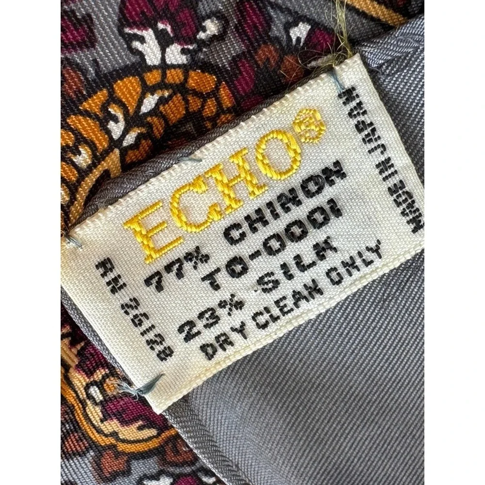 Echo Vintage Paisley Silk Chinon Scarf Gray Gold Hand Rolled 24 Inch Square